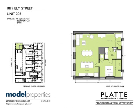 Floor plan for 1 bed, 1 bath, 785 sqft